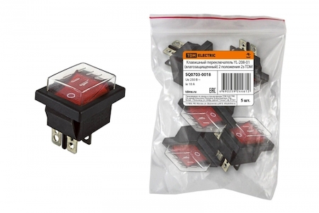 TDM ELECTRIC SQ0703-0018 Клавишный переключатель YL-208-01 черный корпус красная клавиша (влагозащищенный) 2 положения 2з TDM